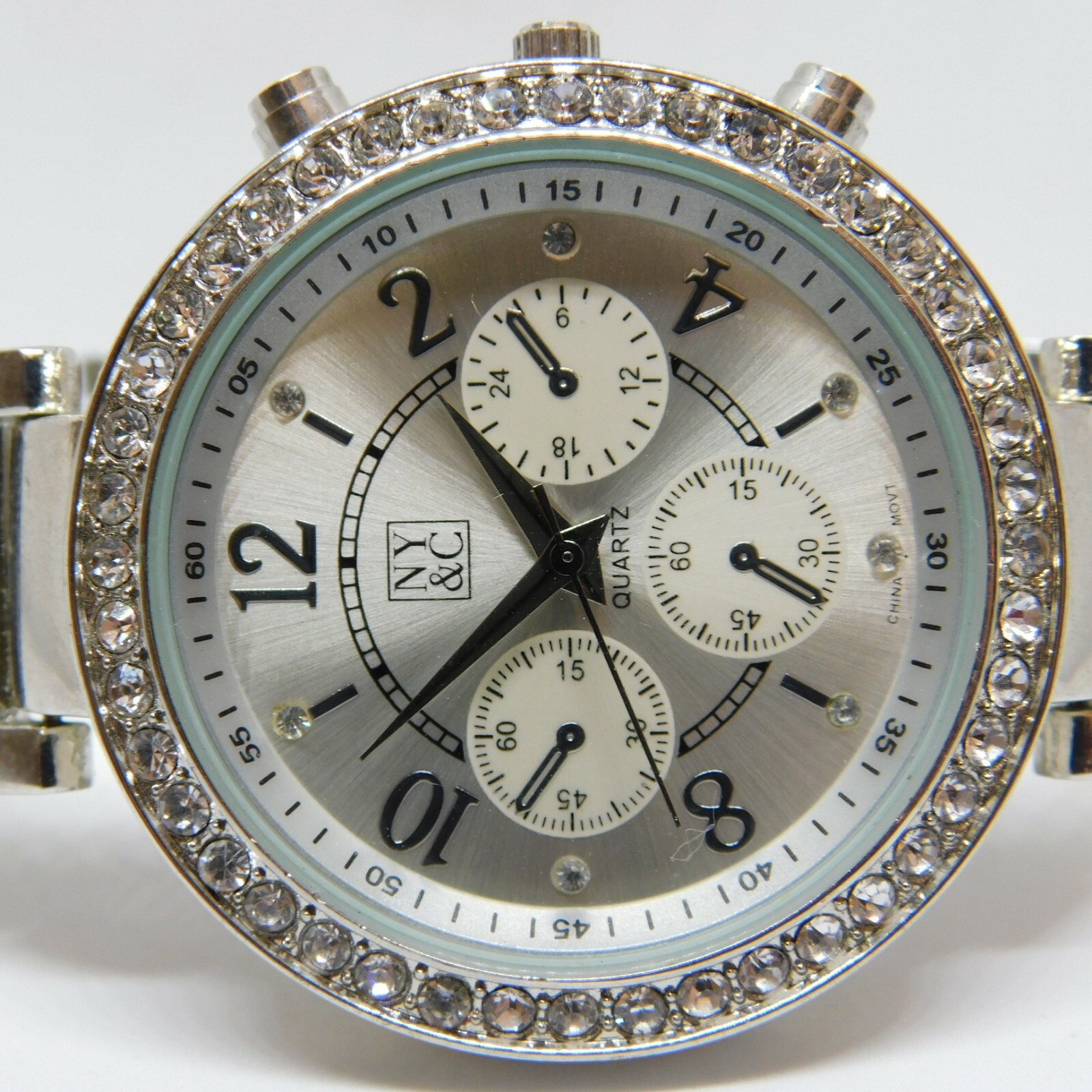 Ny&c Silver Tone Sparkling Crystal Bezel Women