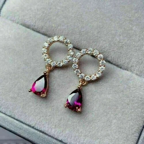 Pear Lab-Created Pink Ruby Pretty Drop/Dangle Earrings In 14k Rose Gold Plated - Image 2 of 4