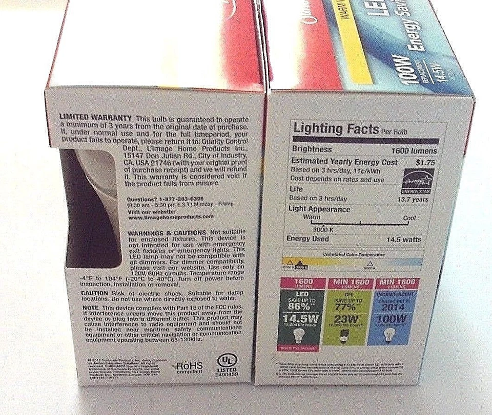 Sunbeam 100W Led Dimmable Light 2 Pack Energy Star 1600 Lumens, 3000 - Image 3 of 4