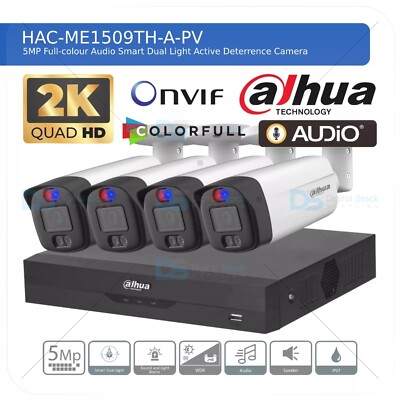 DAHUA TiOC CCTV 5MP 24/7 FARB-NACHTSICHTSYSTEM AUDIOKAMERA DVR AUSSENBEREICH UK