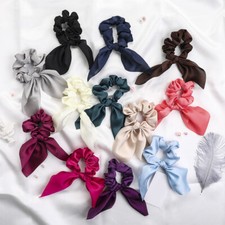 Solid Satin Ponytail Scarf Bow Elastic Hair Rope Ties Scrunchies Ribbon Hairband