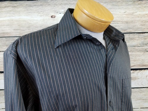 Axcess Herren 15 1/2 32-33 Knopfleiste L/S schwarz braun Streifen faltenfrei  - Bild 11 von 12