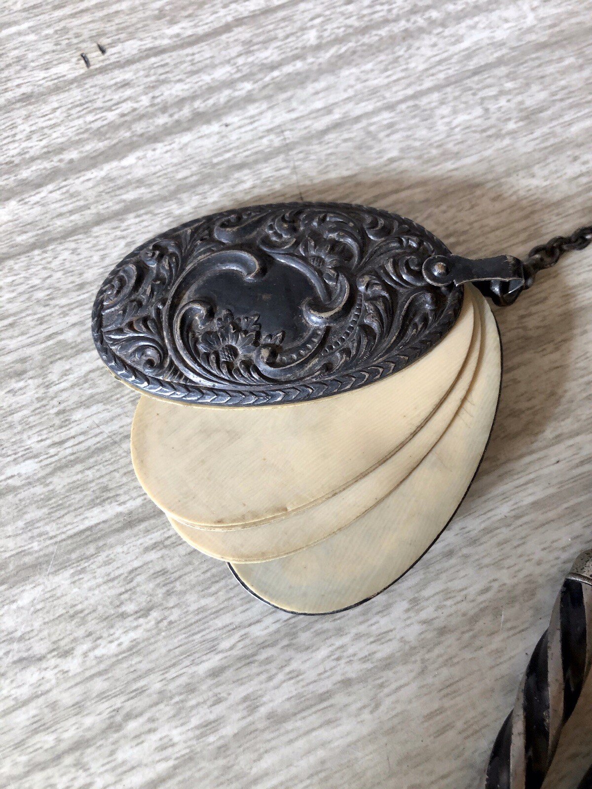 Antique 1880-90 American Silver Chatelaine, 5 Tool, Brooch