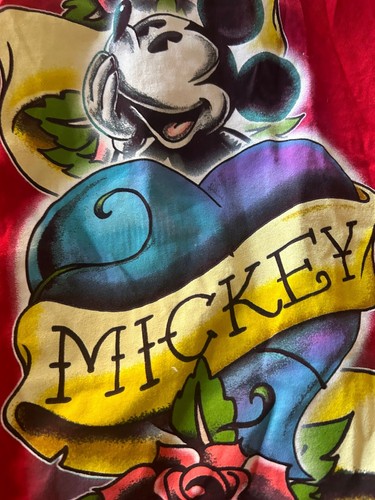 Disneyland Resort Red Cotton Fashion Scarf W/ Love Mickey Tattoo NWT USA Made - Picture 2 of 8
