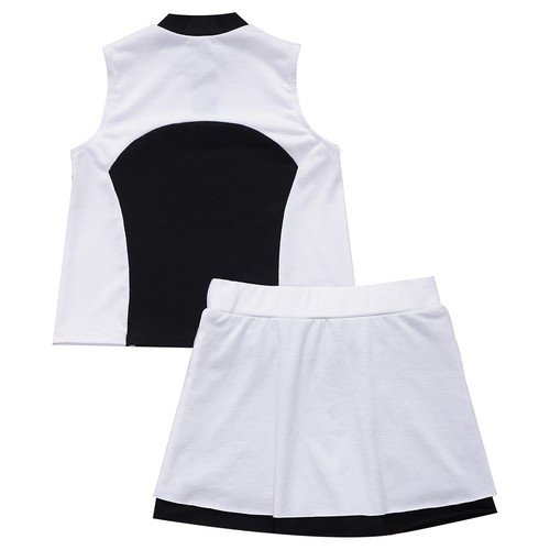 Kid Girls Tops With Skirt Zipper Outfit Stand Collar Athletic Pickleball Skort - Picture 17 of 63
