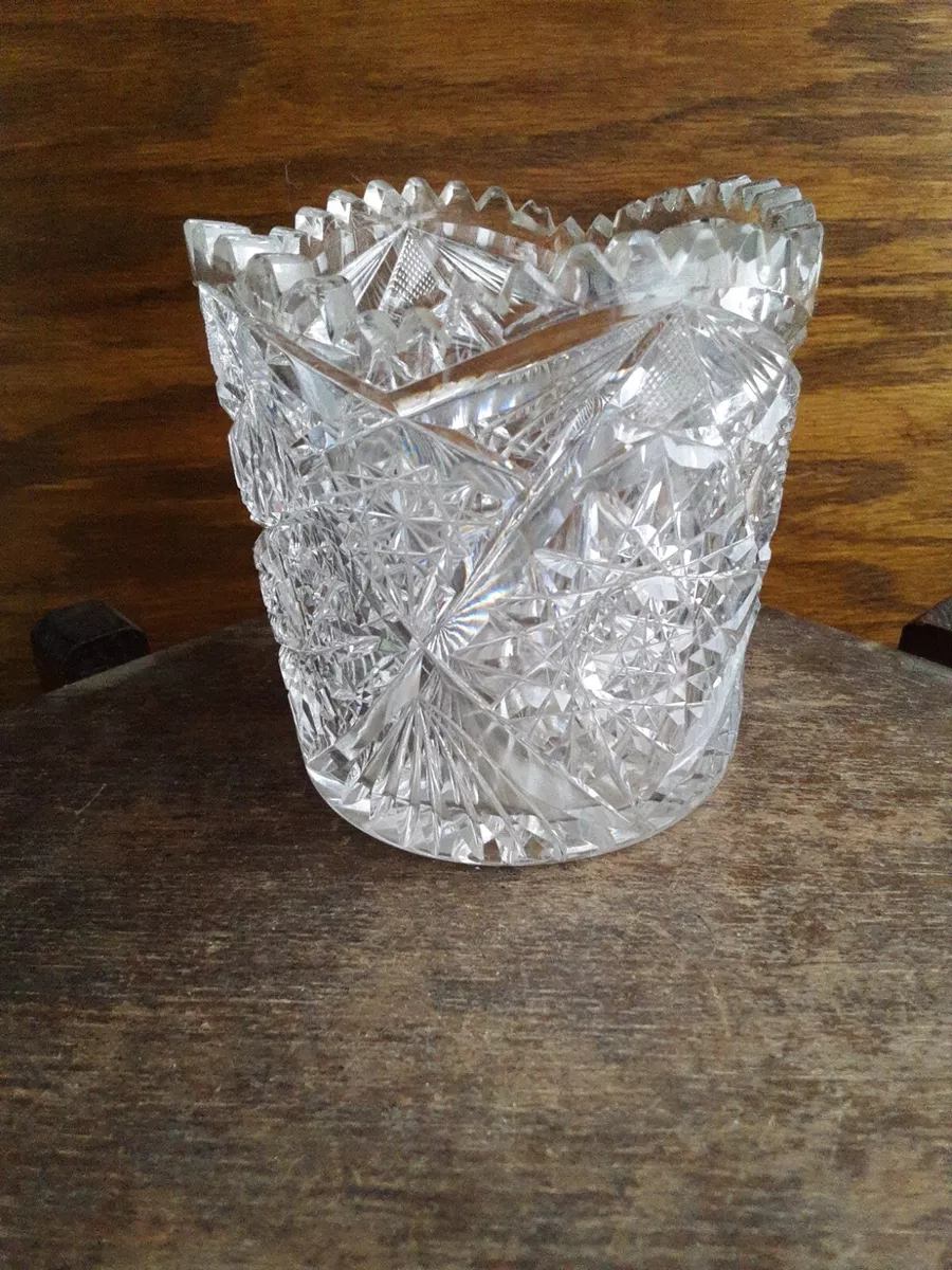 Antique Vintage Cut Glass Cup Decorative Glass Cup 3.75 tall 3.25 wide