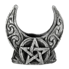 Pewter Mini Crescent Moon Pentacle Chime Candle Holder Dryad Design Wiccan Pagan