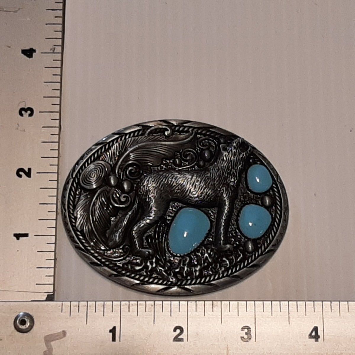 SILVER (IN COLOR) WESTERN WOLF / STONES Metal Belt Buckle | eBay display picture 3