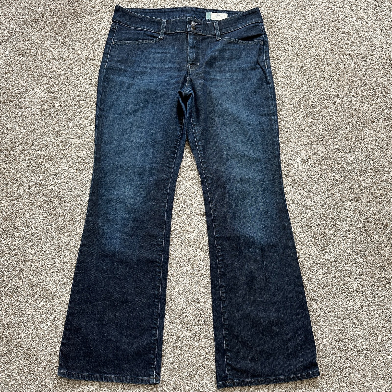 GAP Jeans Womens Sz 12 Bootcut Flare Dark Wash Curvy Bowery Flap Pocket Denim