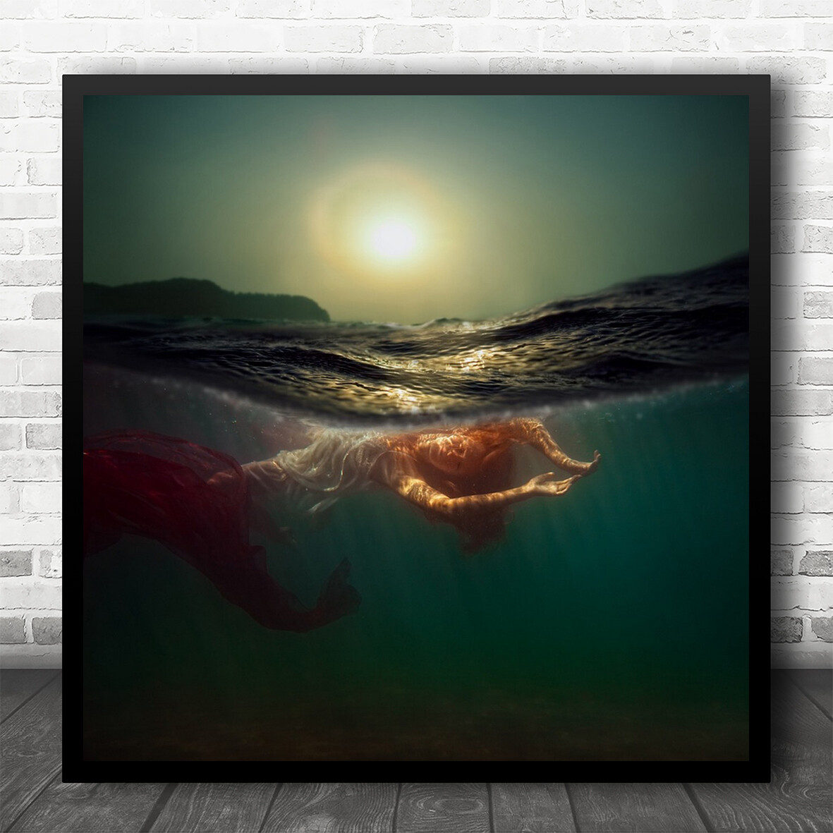 Underwater Person Fashion Model Surface Light Rays Moscow Wall Art Print