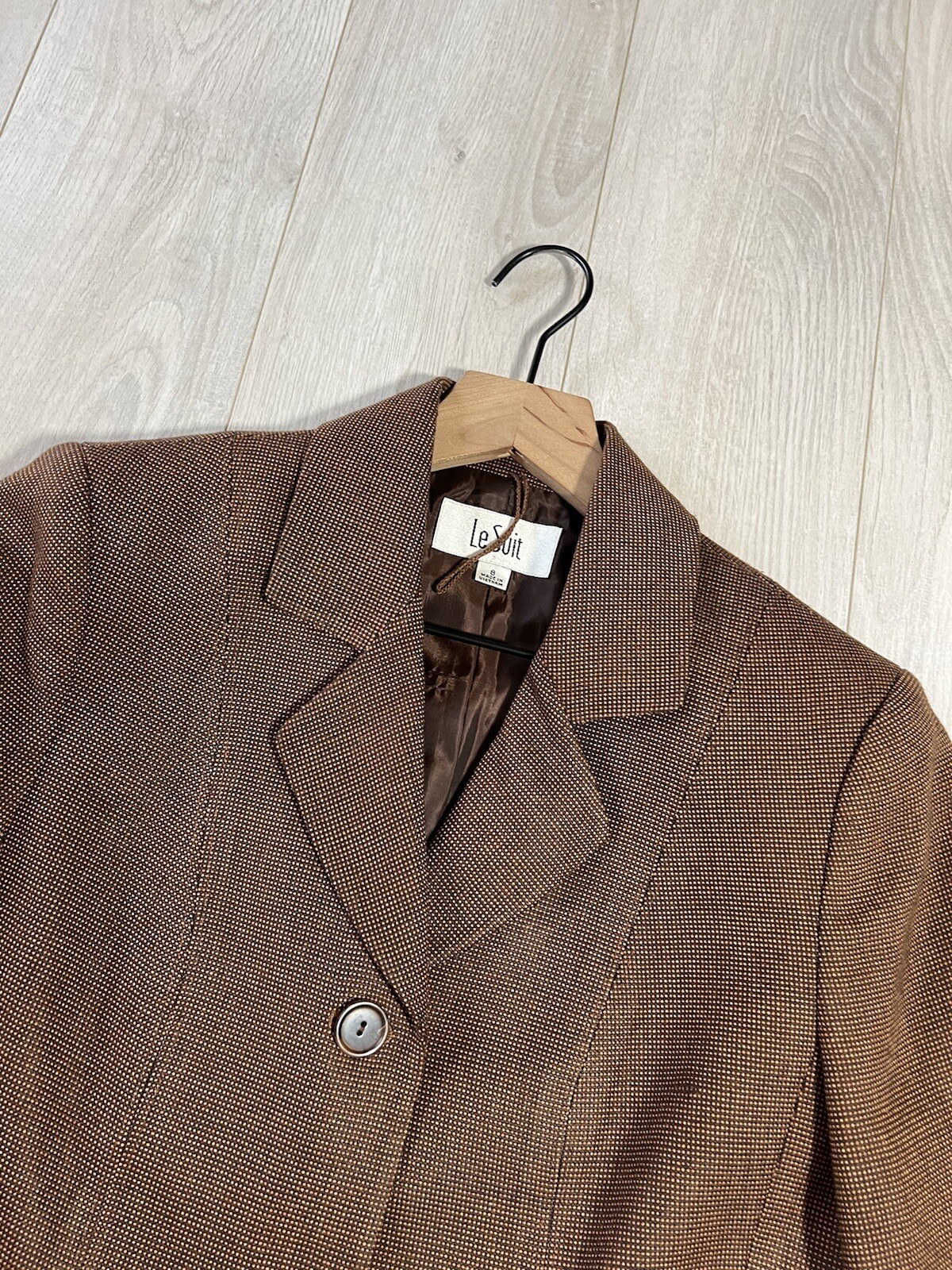 Le Suit Brown Three Button Pocket Jacket & Skirt Suit Set Sz 8