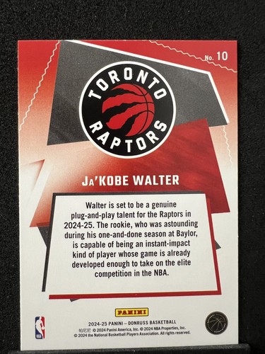 2024/25 Donruss RC Great X-Pectations Ja'Kobe Walter Rookie Card #10 Raptors - Picture 4 of 4