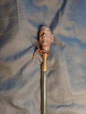 Long Shoe Horn 15" Vintage Italian Carved Man's Face Handle Made in Italy