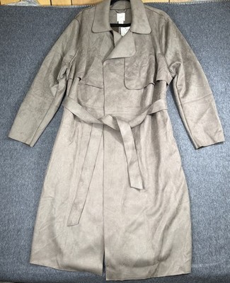 H&M trench coat Womens XL Faux Suede Coat Long Mocha Color