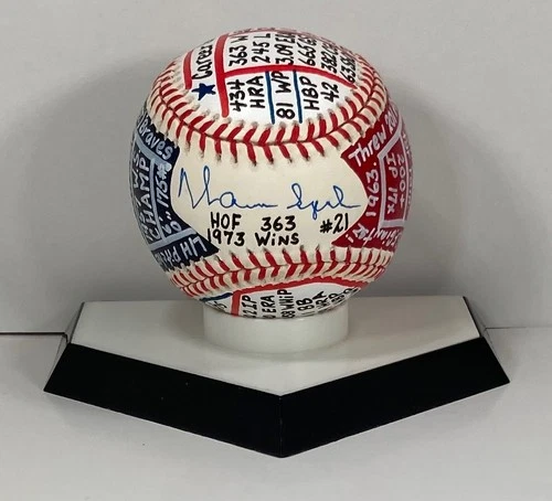 Warren Spahn Signed ONL Baseball, VCBC SuperStats, Hand Painted, JSA, HOF Braves