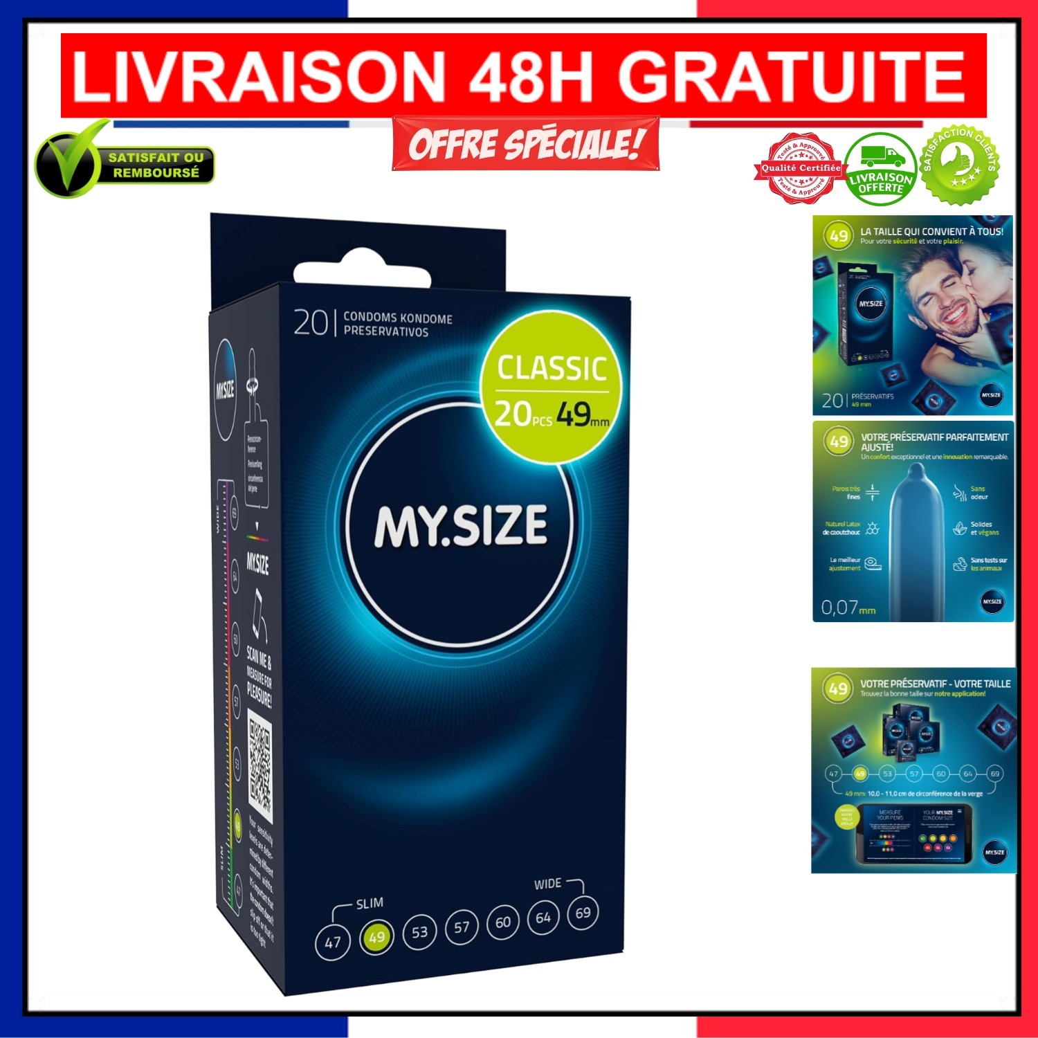 Préservatifs My.Size 49 mm taille 2 en boîte de 20 pièces sans odeur