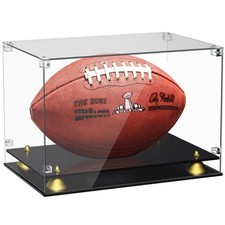 Acrylic Football Display Case - Clear Double Tier Black Stand for Signed Auto...