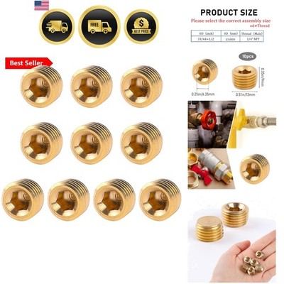 10 PCS 1/4'' NPT Male Pipe Plug Fitting Set Brass Hex Counter Sunk Plugs for C...