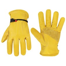 HANDLANDY Leather Work Gloves for Men  Women, Medium, Golden 1 Pair 