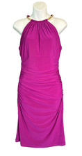 Xscape Gold Chain Neck Ruched Cocktail Bodycon Dress Sz 14 Fuchsia Purple Formal
