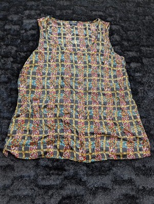 Talbots Women's Size 12 100% Silk Sleeveless Ruffle Blouse Multicolor Plaid