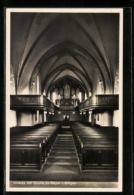 Geyer /Erzgebirge, Innenansicht der Kirche, Ansichtskarte 