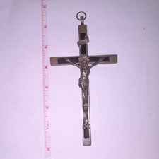Wood & Metal Crucifix Christian Cross with INRI Inscription and Skull Detail