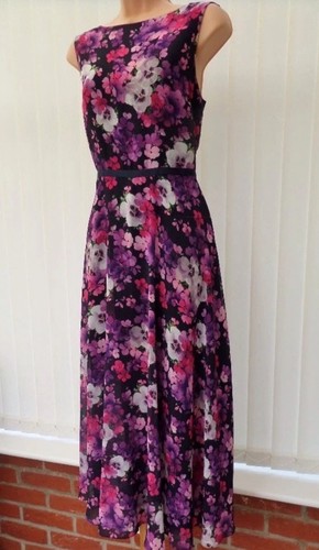 HOBBS CARLY SHEER PURPLE PINK CHIFFON 50'S FLARE MIDI MAXI DRESS 12 RRP £169 - Picture 3 of 19