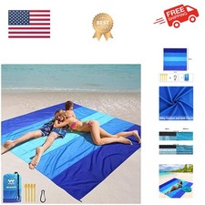 Beach Blanket Waterproof Sandproof Beach Mat 79" X 83"/10'x9'for 2-8 Adults Q...