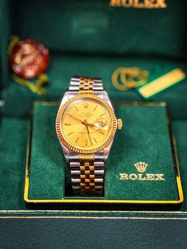 Rolex Datejust 16013 Gold and Steel Jubilee Bracelet with Champagne Dial￼