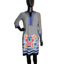 New York & Company Stretch Geometric Floral Tunic Dress XS Blue Black