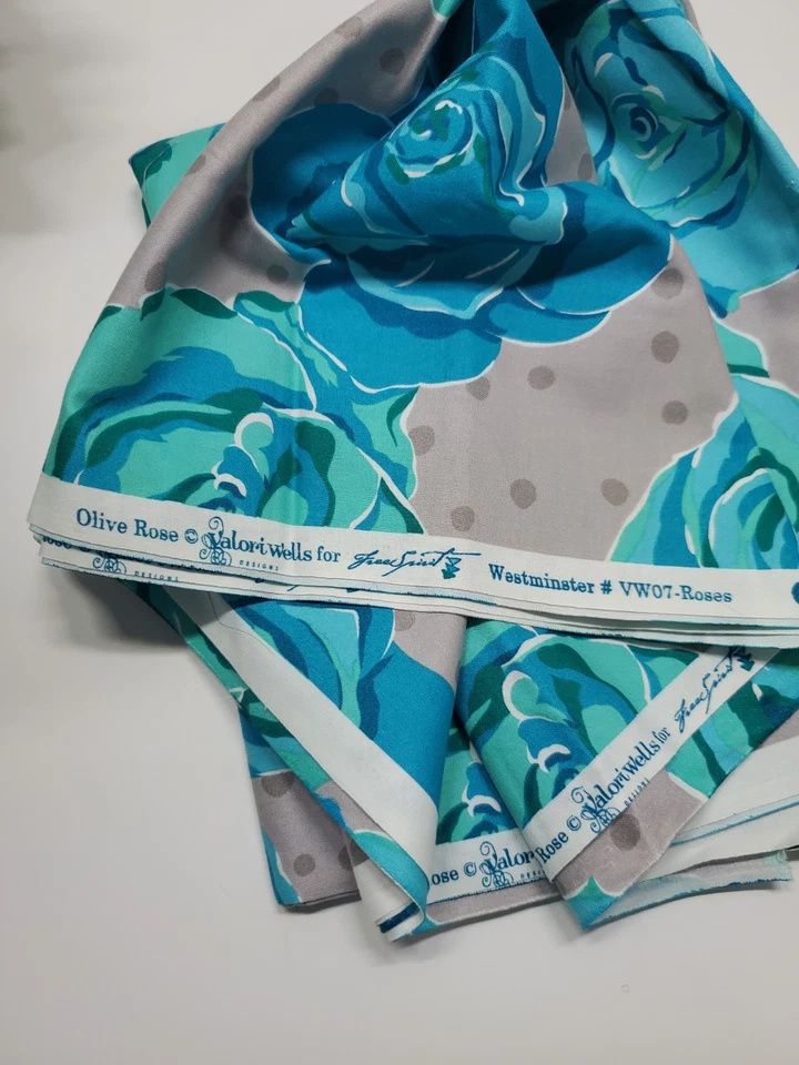 Valori Wells Fabric Olive Rose Blue Gray Floral Westminister Sew Quilt ONE YARD  - Image 2 of 2