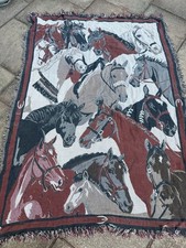 Vintage Goodwin Weavers Horse Print Throw Blanket Horse Heads 60 X 43