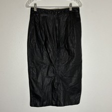 VTG Pelle Cuir Black Leather Pencil Skirt 100 Leather Size 12 Lined Back Slit
