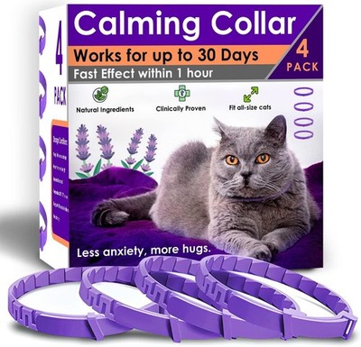 Cat Calming Collar, 4-Pack Pheromone Collars for Cats   Adjustable 30 Day Rapid