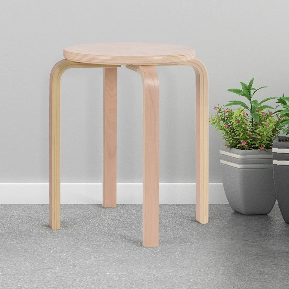 Set of 4 17-inch Bentwood Stools Stacking Home Room Furniture Decor - Image 4 of 4
