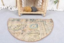 Decorative Rug, Patchwork Beige and Blue 2.5x1.5 ft