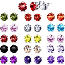 15 Pairs Stainless Steel Stud Earrings for Women Birthstone Hypoallergenic Cubic