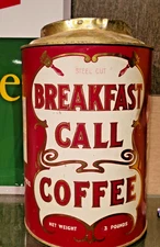 1920S BREAKFAST CALL COFFEE TIN CAN 3#  SUGAR  INDEPENDANT COFFEE/SPICE DENVER