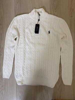Polo Ralph Lauren Rollkragenpullover Zopfmuster Weiß Gr. XL