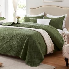 Full/Queen Quilt Set 3 Pieces, Lightweight Olive Green Bedspread-90''x98'',