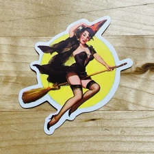 2.25" Sexy Witch Pinup Girl Matte Vinyl Halloween Full Moon Sticker Decal
