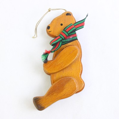 Vintage Jointed Wooden Bear Christmas Tree Ornament 5.5''