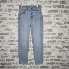American Eagle Jeans Women 00 Short Light Blue Whiskered Denim Wash Mom Straight