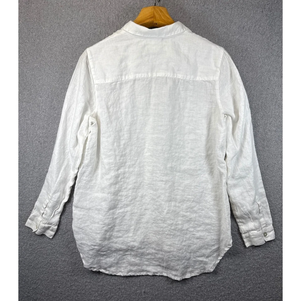 Camisa Blusa Top Mujer Jill Love Lino Blanca Bordada Manga Larga Talla M Foto 3 de 4