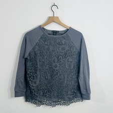 Adrianna Papell Pullover Long Sleeve Crewneck Sweatshirt Lace Front Small Girly