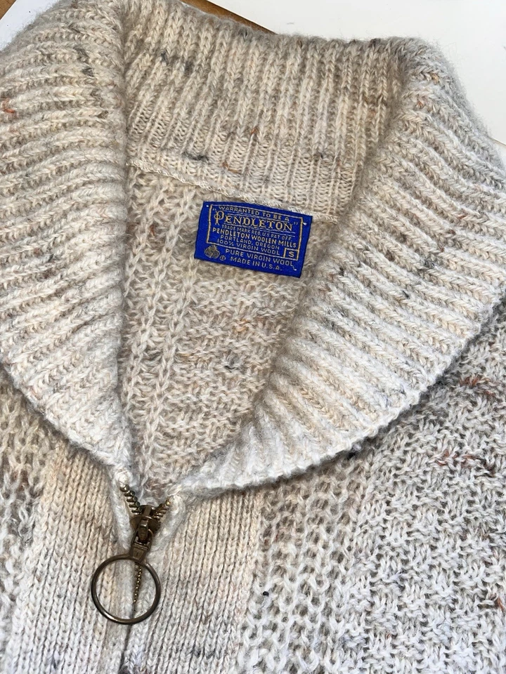 Vtg 1960s Pendleton Oatmeal Wool Westerly Zip Cardigan Sweater Big Lebowski Sz S - Image 3 of 4