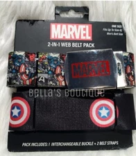 MARVEL 2 IN 1 WEB BELT SUPER HERO PACK.  FITS UP TO 42, MEN'S BELT SIZE. 