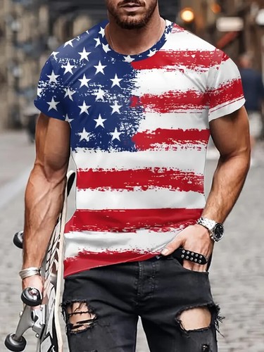 4. Juli Amerikanische Flagge Herren Flagge Grafik Druck T-Shirt, lässig kurzarm - Bild 3 von 7