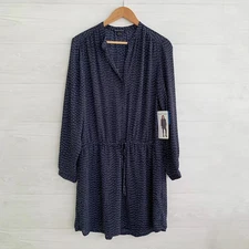 NWT Hilary Radley - Navy blue chevron long sleeve shift shirt dress, L